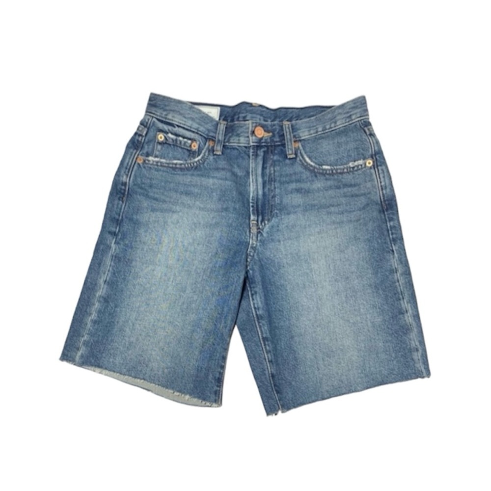 GAP High Rise Blue Wash Raw Hemline Relaxed Fit on Thighs Jean Short Size 25
